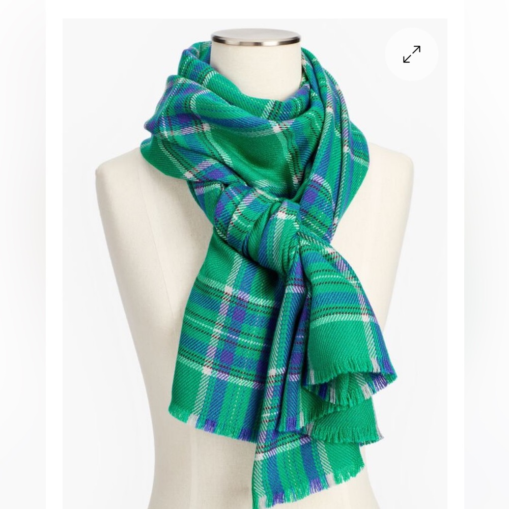 Talbots Vibrant Green and Blue Tartan Plaid Scarf